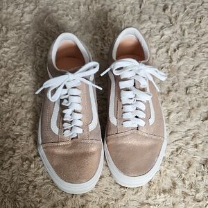 Vans Women's Sneakers in Metallic Rose Gold and White